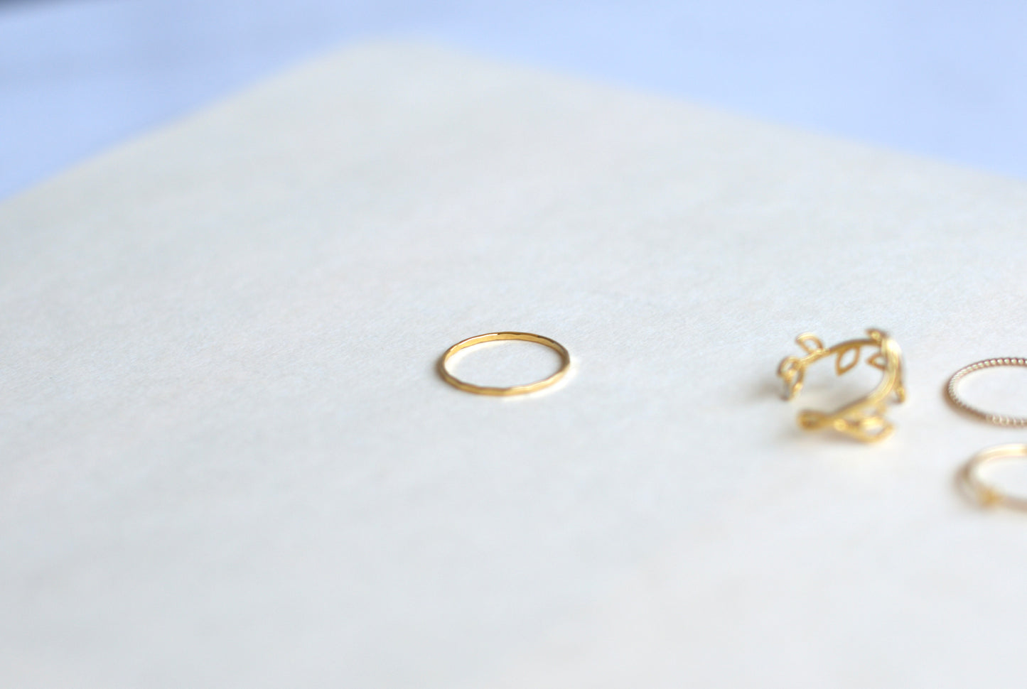 14K Gold Thin Hammered Ring – Stackable, Minimalist, Dainty Jewelry