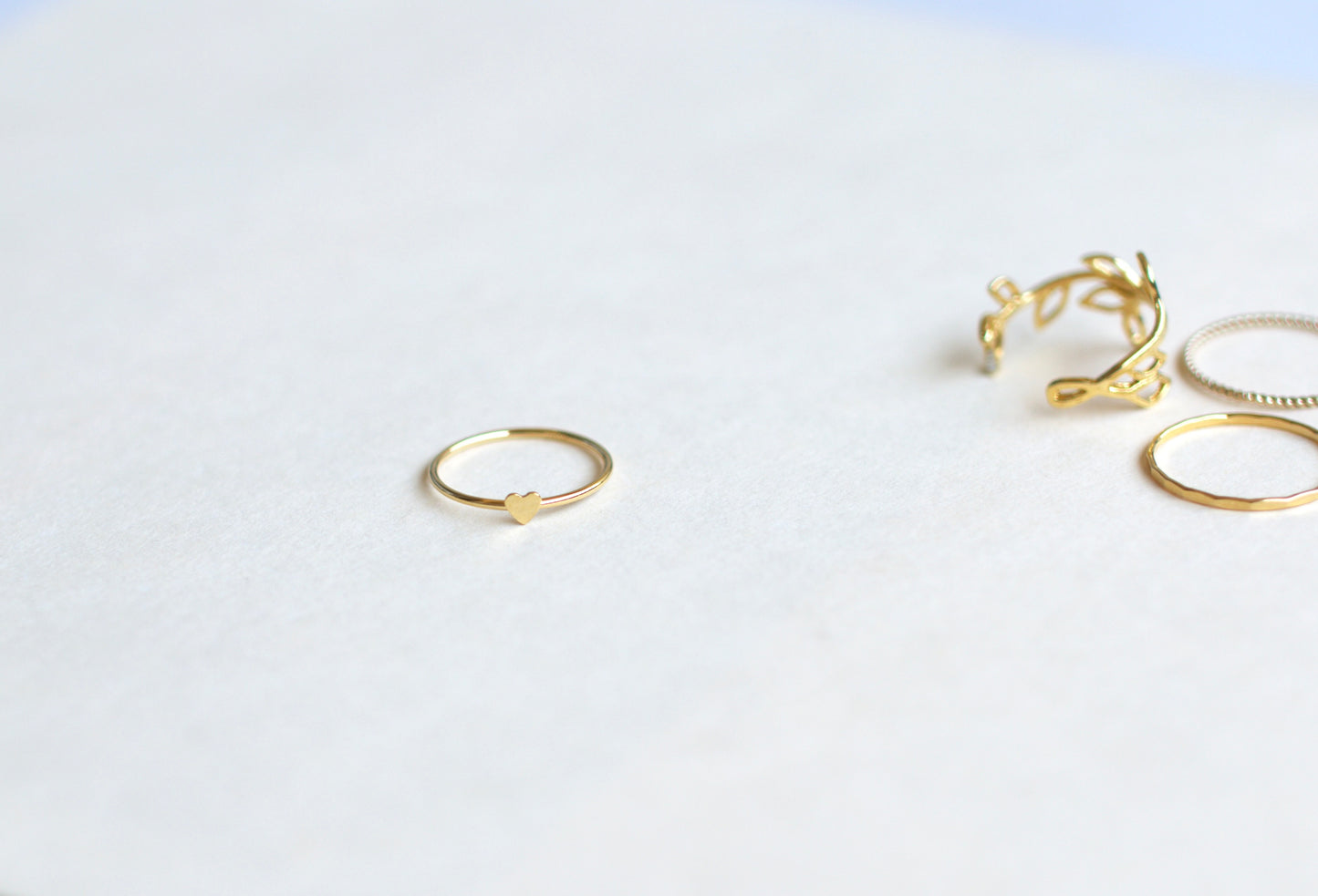 14k Gold Thin Heart Ring- Stackable, Minimalistic, Dainty Jewelry