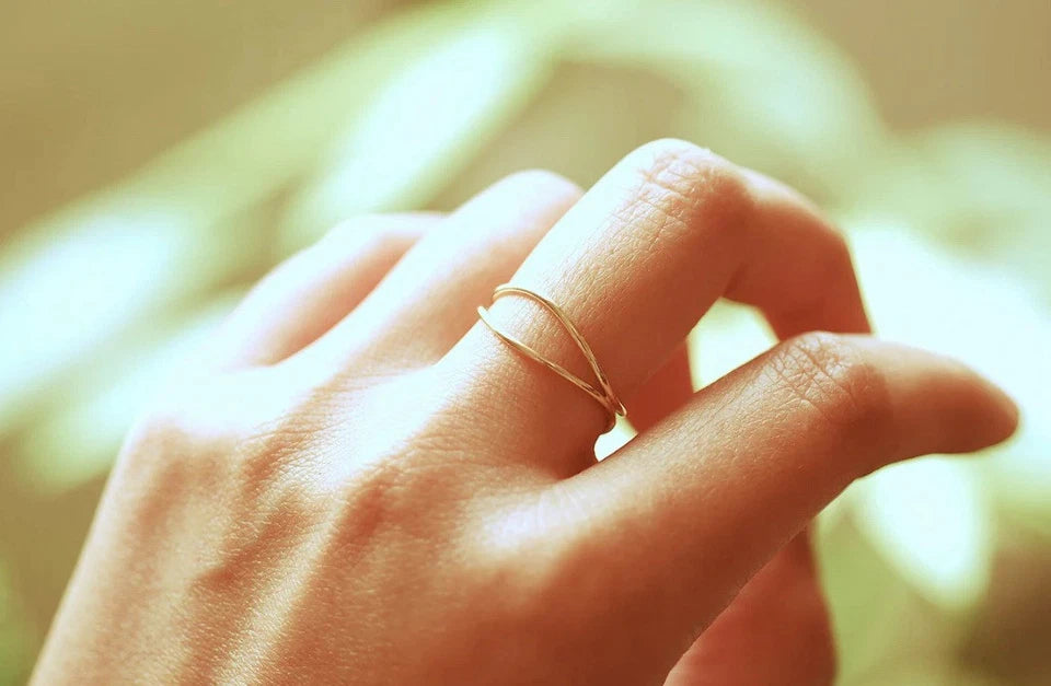 14K Gold Wave Ring- Stackable, Minimalistic, Dainty Jewelry