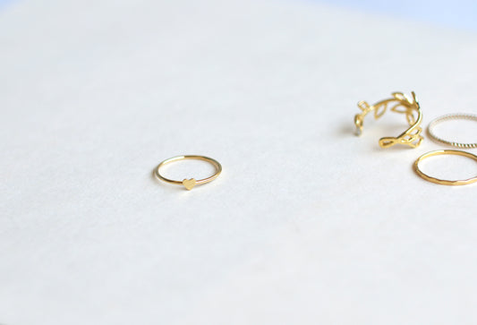 14k Gold Thin Heart Ring- Stackable, Minimalistic, Dainty Jewelry