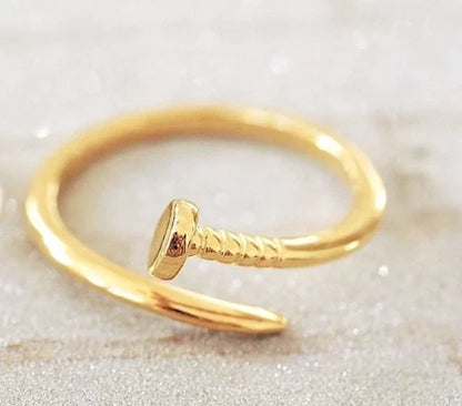 14k Gold Nail Ring. Stackable, Minimalist. Adjustable SZ: 5-9