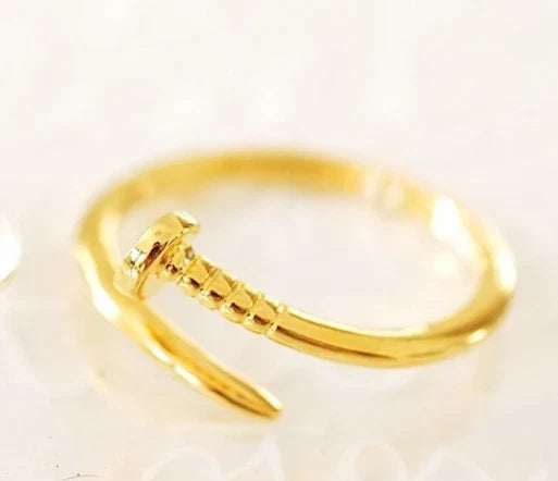 14k Gold Nail Ring. Stackable, Minimalist. Adjustable SZ: 5-9