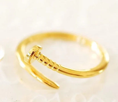 14k Gold Nail Ring. Stackable, Minimalist. Adjustable SZ: 5-9